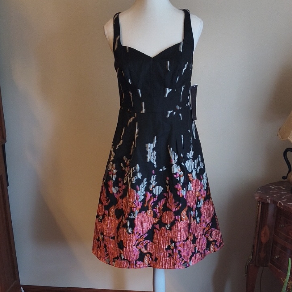 Aidan Mattox Black Floral Cocktail Dress Size 4 NWT Fit & Flare Designer Luxury